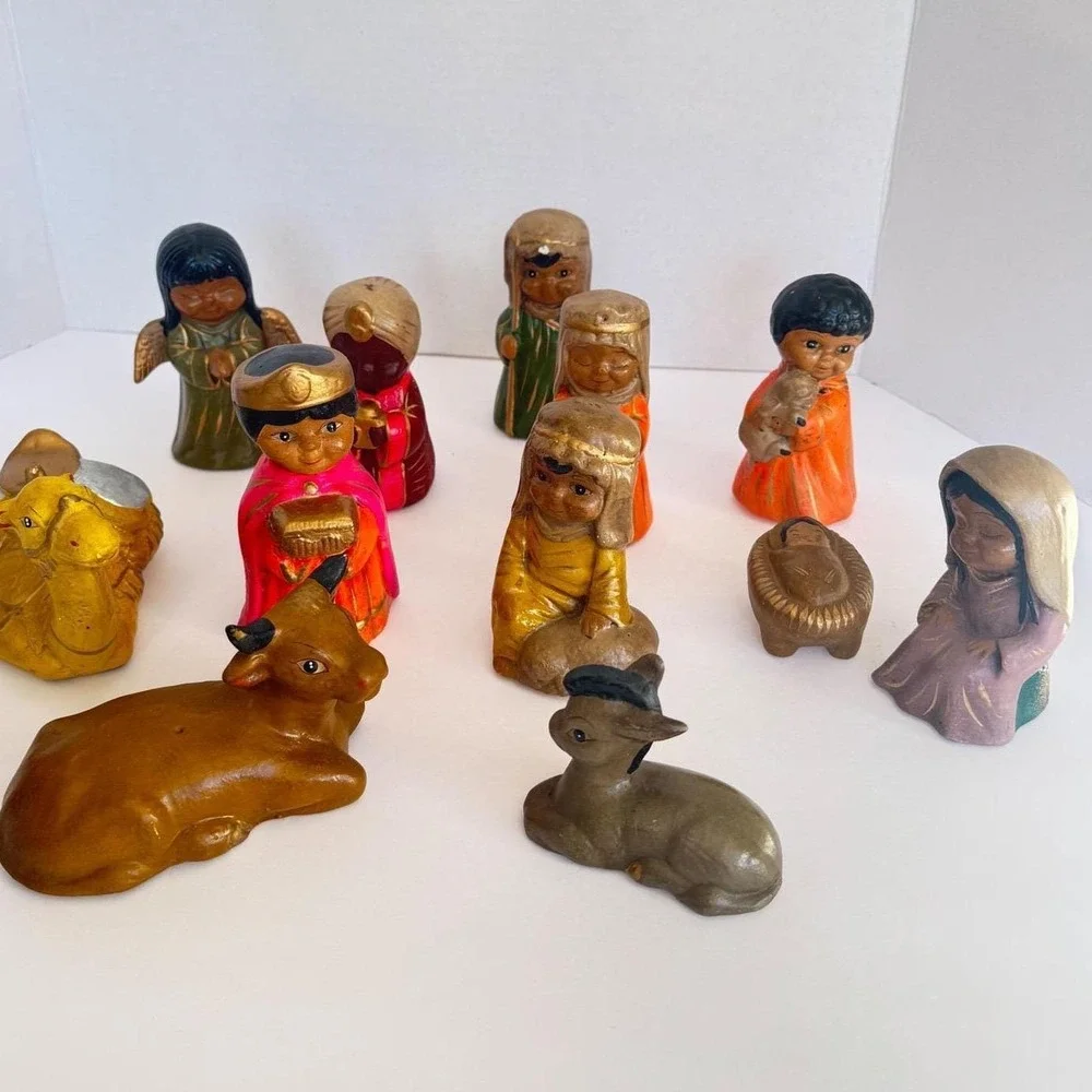 VTG Hand painted Nativity‎ Set Ceramic Figures 12 * Wise Men Animals Mary Joseph